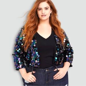 Torrid Black Paillette Sequin Festive Crop Jacket
